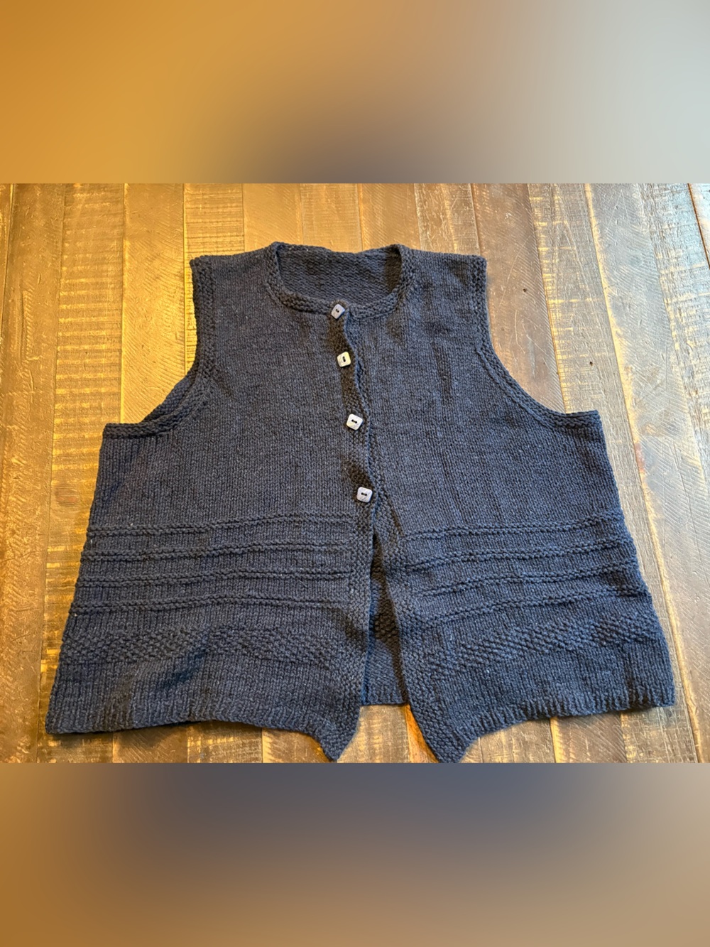 Women's Cottagecore Navy Knit Button-Front Vest Square Buttons Flare Bottom